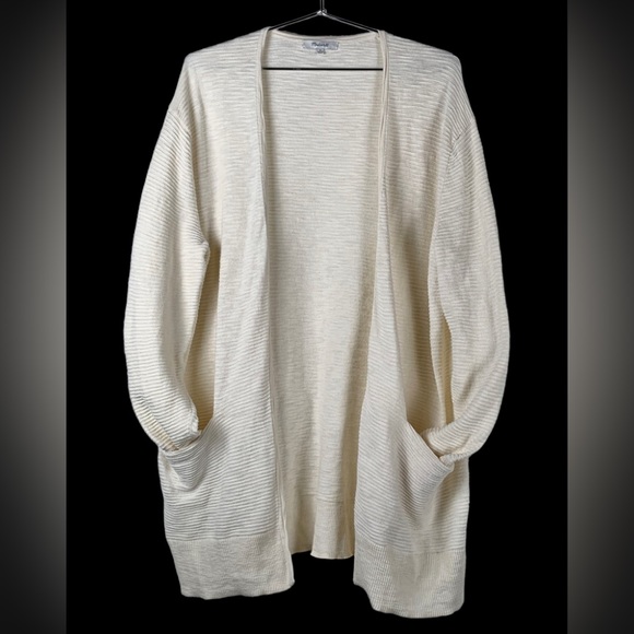 Madewell Ryder sweater lightweight stripe front pockets open cardigan ivory - Picture 2 of 6